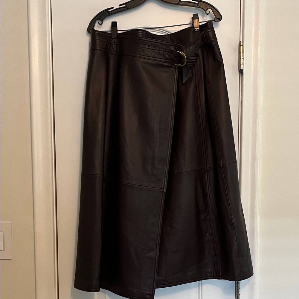 Whistles Genuine Leather Midi Wrap Skirt in Burgandy